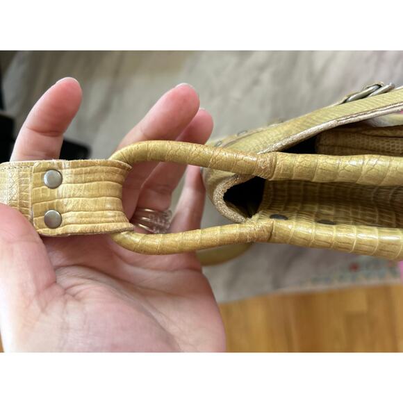 Vintage Cavalcanti Butter Yellow Studded Embossed Croc Baguette Shoulder Bag - Picture 4 of 11